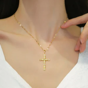 14K South African Sand Gold Blessing Cross Necklace - Image 3