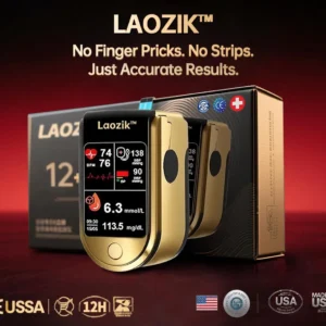 LaozikTM Professional 12in1 Glucose & Vital Signs Monitor-Painless, Fast, Precise& FDA-Backed (Made in California, USA)