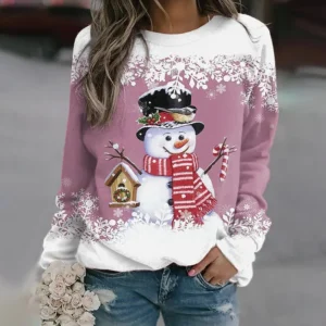 Multicolor Snowman Print Christmas Sweatshirt - Image 6