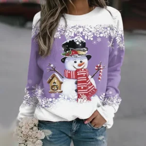 Multicolor Snowman Print Christmas Sweatshirt - Image 5