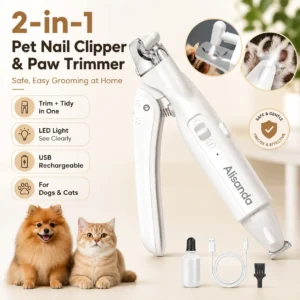Alisanda 2-in-1 Dog Nail Clipper & Paw Hair Trimmer Kit with LED Light – Rechargeable Low-Noise Pet Grooming Tool for Dogs & Cats