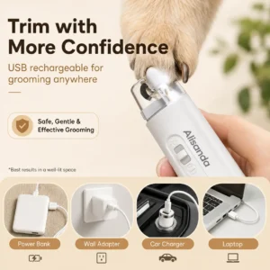 Alisanda 2-in-1 Dog Nail Clipper & Paw Hair Trimmer Kit with LED Light – Rechargeable Low-Noise Pet Grooming Tool for Dogs & Cats - Image 5