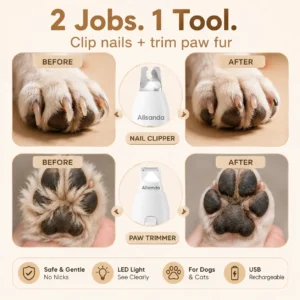 Alisanda 2-in-1 Dog Nail Clipper & Paw Hair Trimmer Kit with LED Light – Rechargeable Low-Noise Pet Grooming Tool for Dogs & Cats - Image 7