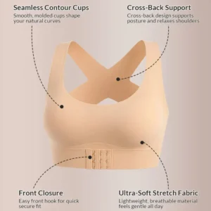 Cross Back Front Closure Wireless Posture Support Bra - Image 2