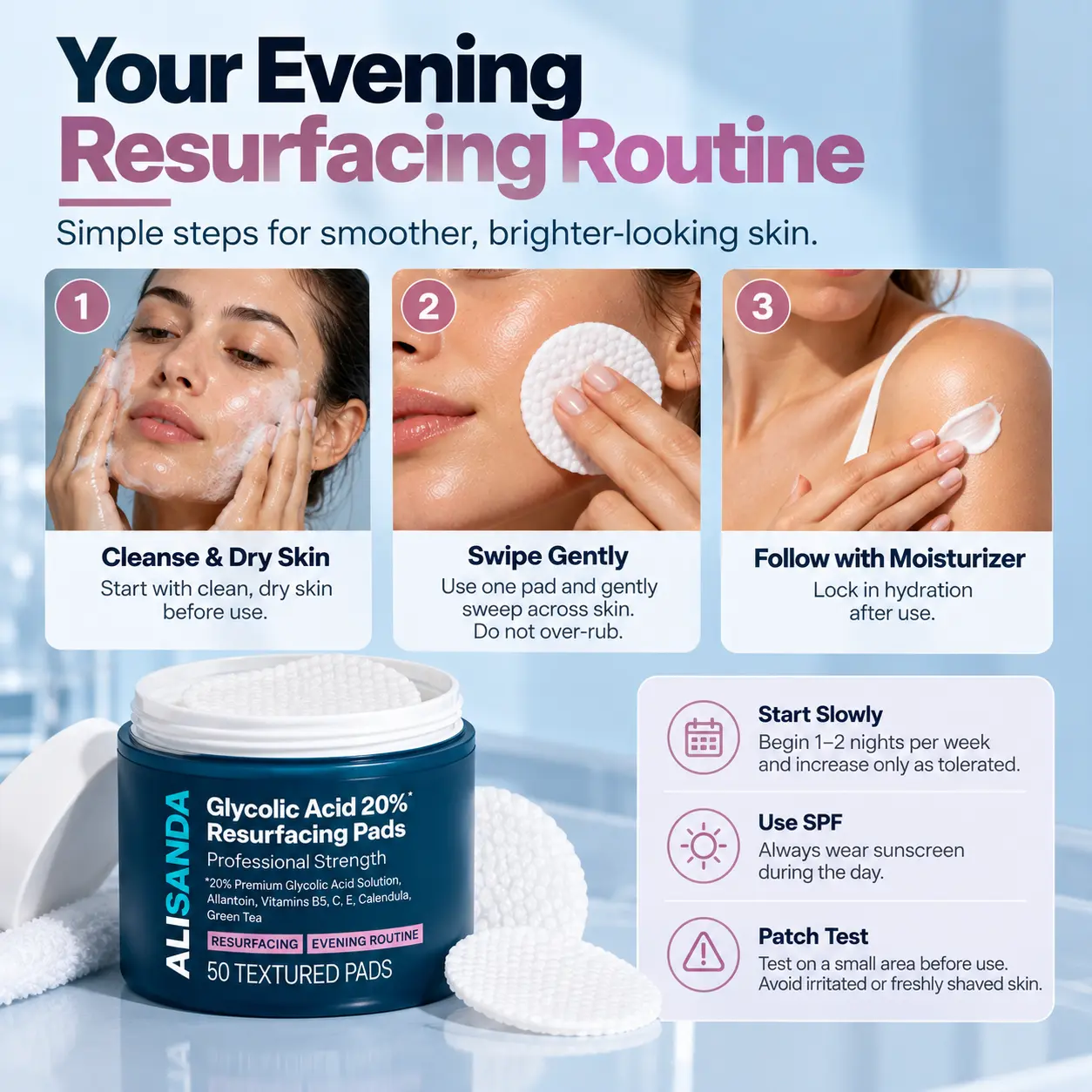 ALISANDA 20% Glycolic Acid Resurfacing Pads - Image 6