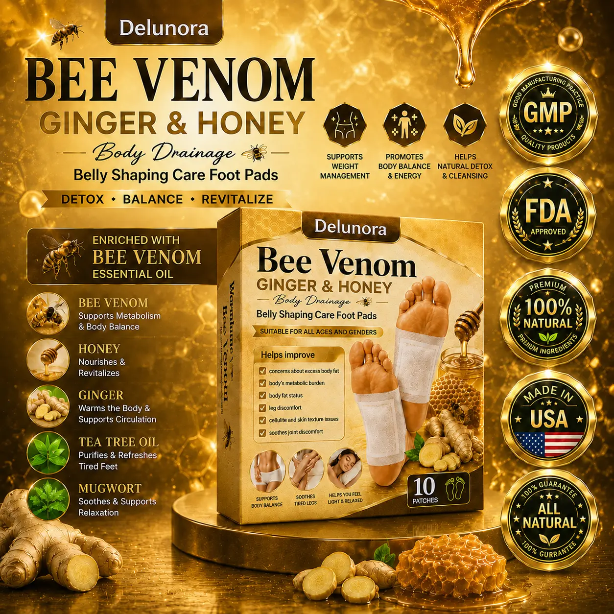 Bee Venom Ginger & Honey Foot Pads